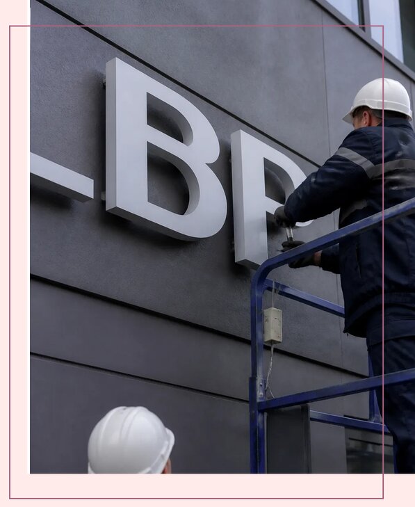 Изготовление и монтаж наружных букв на подложке в Владимире